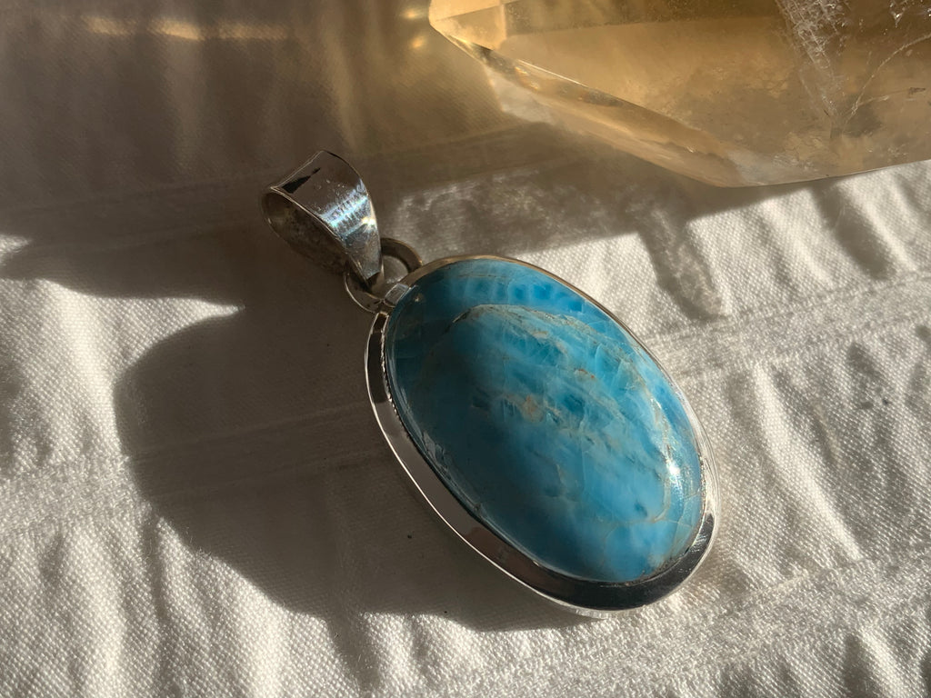 Blue Apatite Naevia Pendant - Reg. Oval - Jewels & Gems