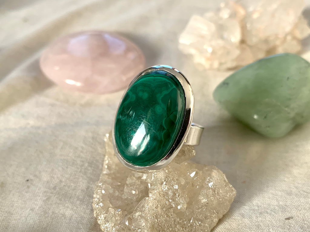 Malachite Adjustable Ring - Oval - Jewels & Gems