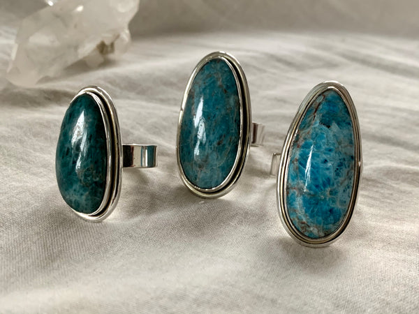 Blue Apatite Brea Rings - Long Freeform - Jewels & Gems
