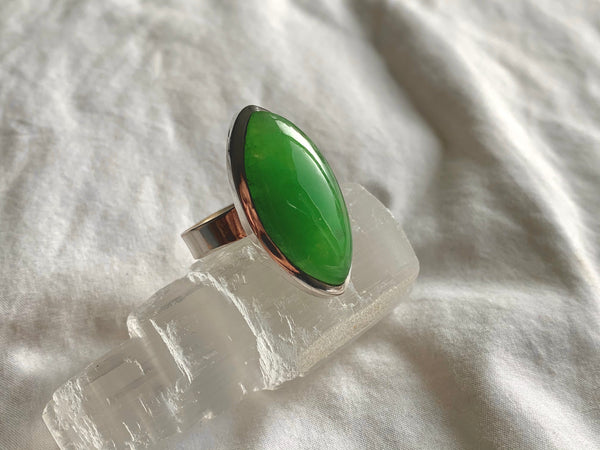 Nephrite Jade Adjustable Ring - Marquise - Jewels & Gems