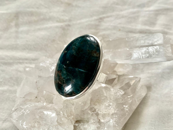 Dark Blue Apatite Akoni Ring - Large Oval (US 8.5) - Jewels & Gems