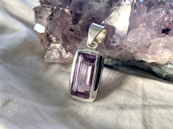 Amethyst Ansley Pendant - Faceted Rectangle - Jewels & Gems