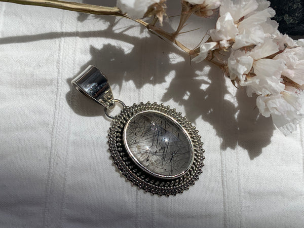 Tourmalated Quartz Tegwen Pendant - Small Oval - Jewels & Gems