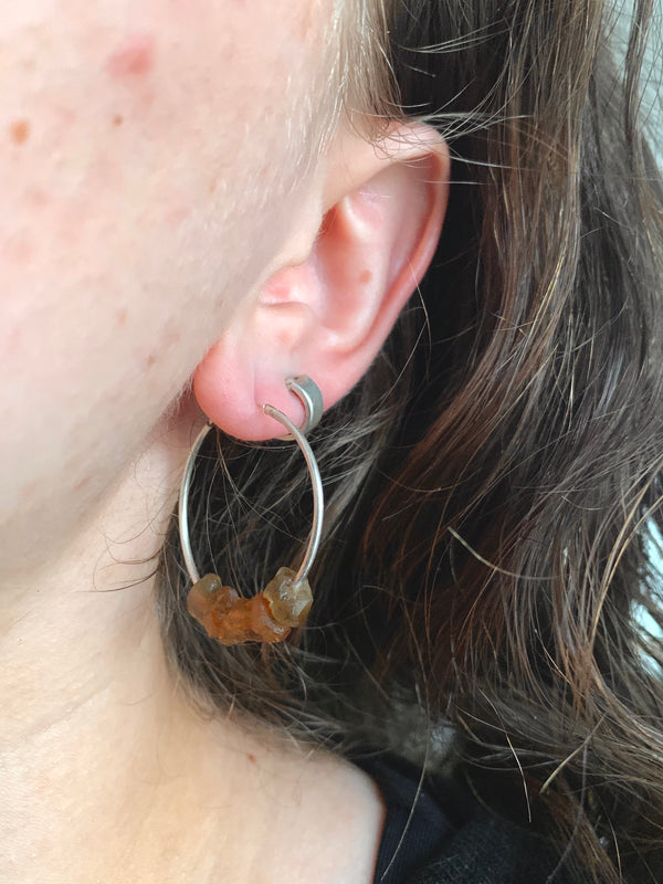 Raw Hessonite Garnet Hoop Earrings - Jewels & Gems