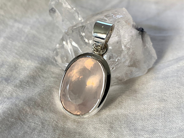 Rose Quartz Ansley Pendant - Faceted Large Oval (One of a kind) - Jewels & Gems