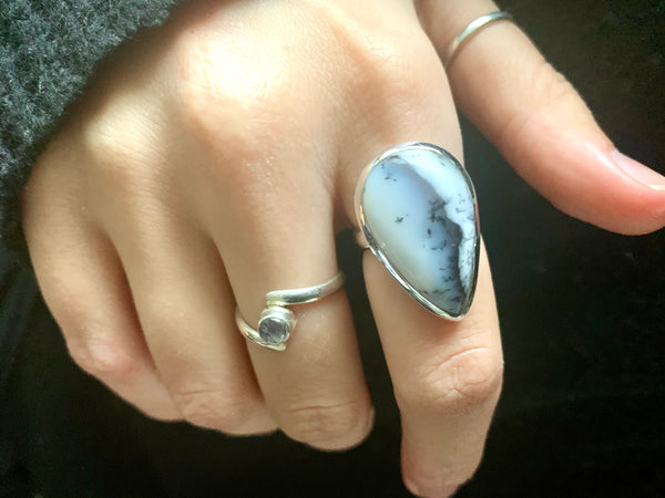Dendritic Agate Ariel Ring - Medium Teardrop - Jewels & Gems