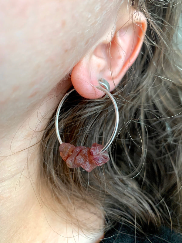 Raw Pink Tourmaline Hoop Earrings - Jewels & Gems