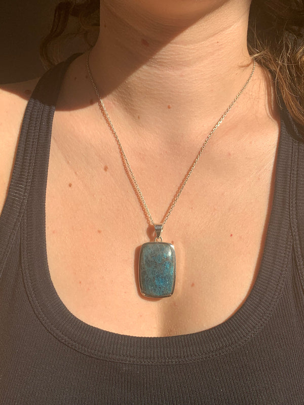 Blue Apatite Naevia Pendant - Rectangle - Jewels & Gems
