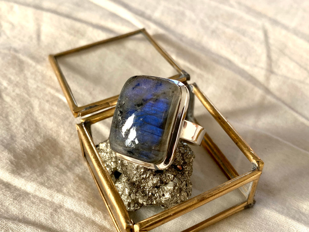 Labradorite Adjustable Ring - Reg. Square - Jewels & Gems