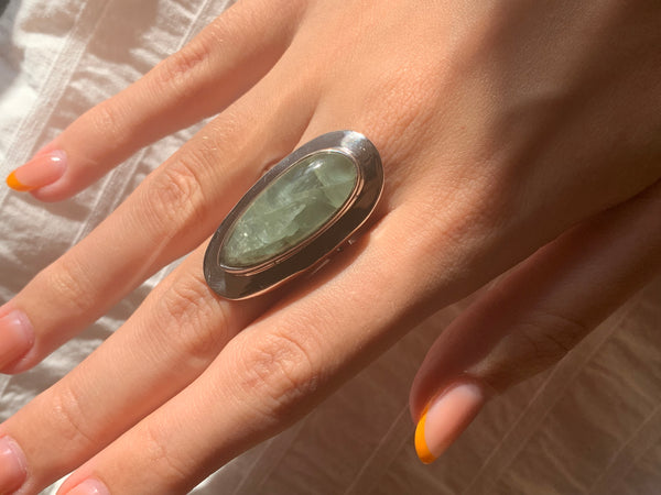 Green Aquamarine Dinah Ring - Long Teardrop (US 10) - Jewels & Gems